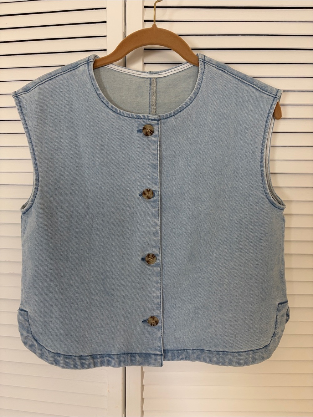 Light Wash Denim Button-Front Vest
